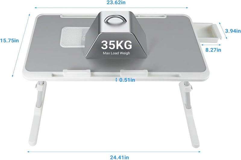 XTRA Laptop Lap Desk with Cooling Fan - Adjustable with Light, USB, Storage Drawer - Folding Bed Desk,23.62"*15.74",Grey - Image 5